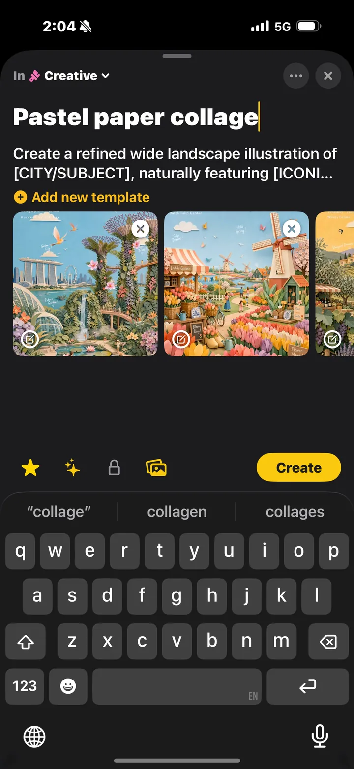 The Promptler app on iPhone creating a prompt under the Creative category, ready to save.